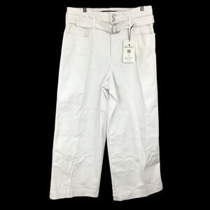 Gloria Vanderbilt Belted Crop Wide Leg Pants Vintage White Size 14